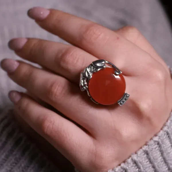 Colimaçon Bagues D'exception-Bague d'exception en argent avec cornaline et marcassites