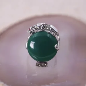 Colimaçon Bagues D'exception-Bague d'exception en argent avec agate verte et marcassites