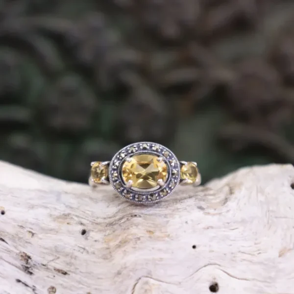 Colimaçon Bagues D'exception-Bague d'exception en argent avec citrine et marcassites
