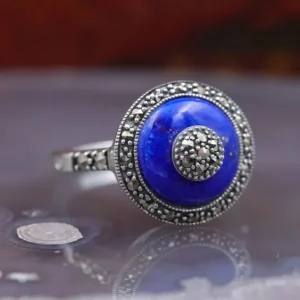 Colimaçon Bagues D'exception-Bague d'exception en argent , marcassites et pierre Lapis Lazuli