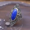 Colimaçon Bagues D'exception-Bague d'exception en argent, marcassites et pierre Lapis Lazuli