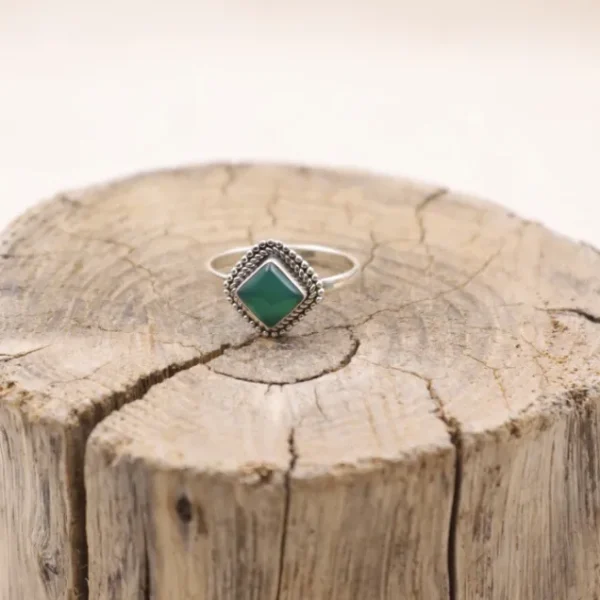 Colimaçon Bagues Avec Pierre-Bague en argent et agate verte