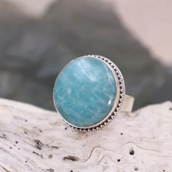Colimaçon Bagues Avec Pierre-Bague en argent et amazonite