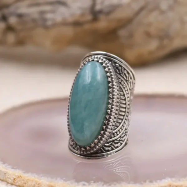 Colimaçon Bagues Avec Pierre-Bague en argent et amazonite