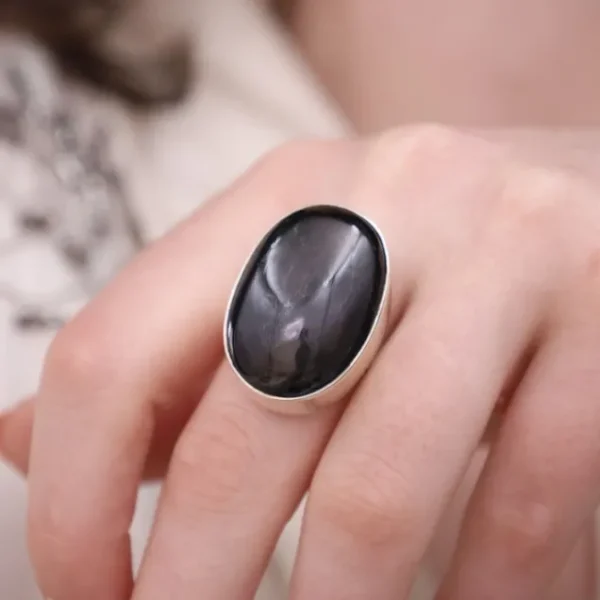 Colimaçon Bagues Avec Pierre-Bague en argent et black star
