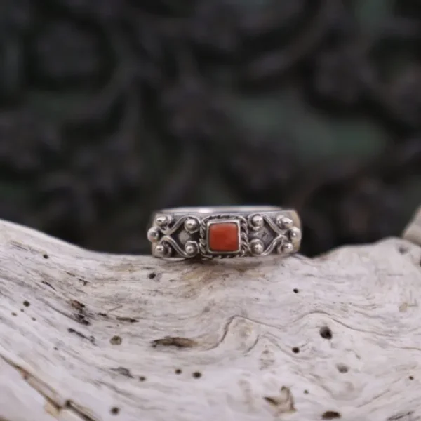 Colimaçon Bagues Avec Pierre-Bague en argent et corail