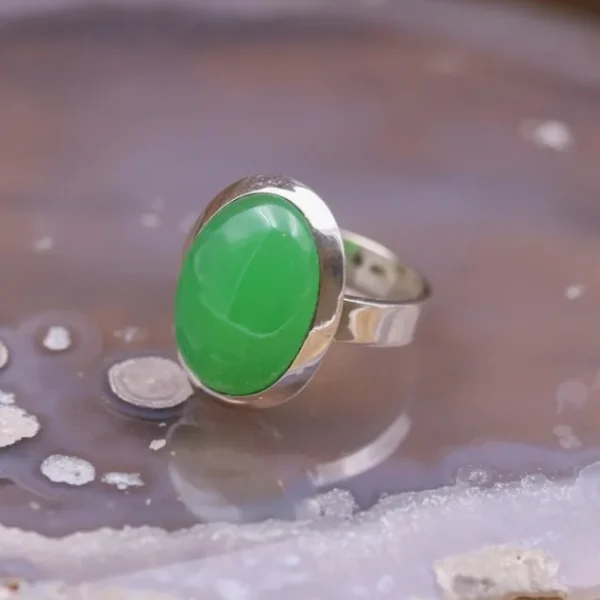 Colimaçon Bagues Avec Pierre-Bague en argent et Jade verte