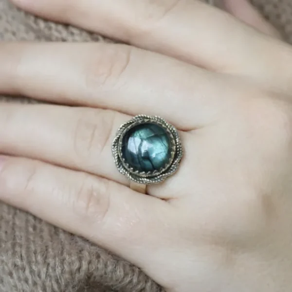 Colimaçon Bagues Avec Pierre-Bague en argent et labradorite