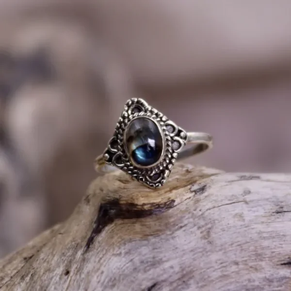 Colimaçon Bagues Avec Pierre-Bague en argent et labradorite