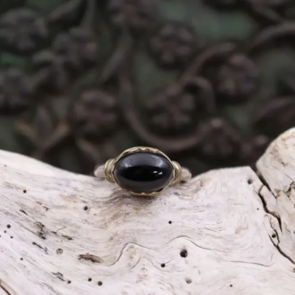 Colimaçon Bagues Avec Pierre-Bague en argent et laiton avec onyx