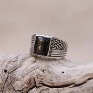 Colimaçon Bagues Avec Pierre | Bagues-Bague en argent et obsidienne dorée