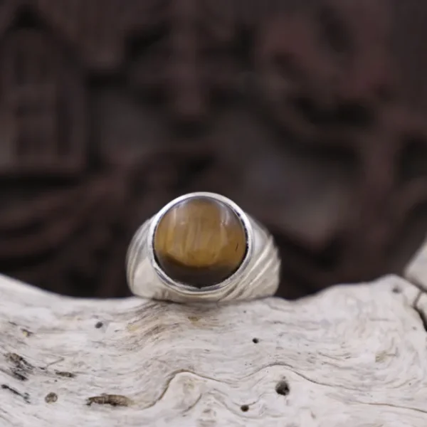 Colimaçon Bagues Avec Pierre-Bague en argent et oeil de tigre