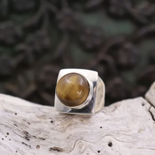 Colimaçon Bagues Avec Pierre-Bague en argent et oeil de tigre