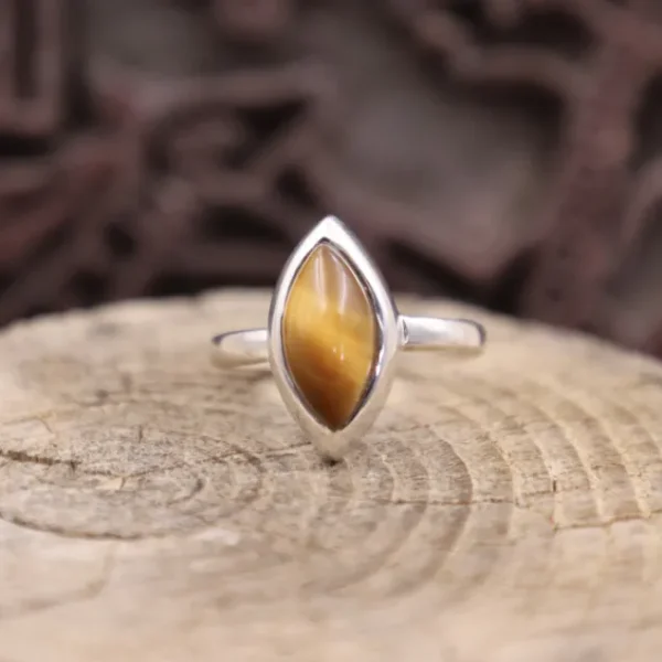 Colimaçon Bagues Avec Pierre-Bague en argent et oeil de tigre