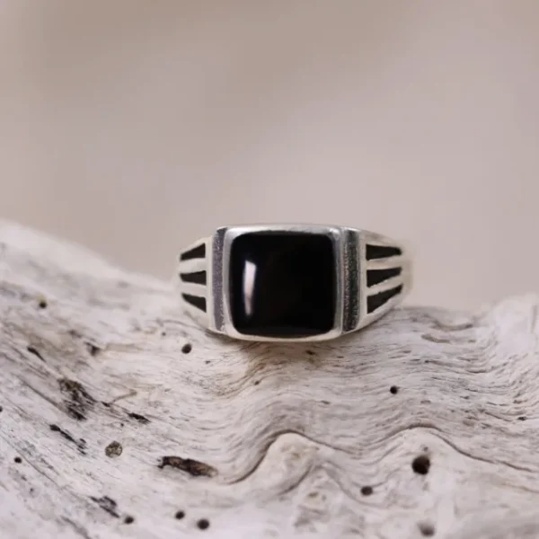 Colimaçon Bagues Avec Pierre | Bagues-Bague en argent et onyx