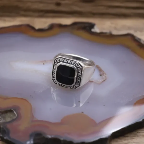 Colimaçon Bagues Avec Pierre | Bagues-Bague en argent et onyx