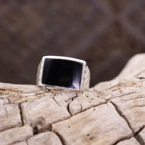 Colimaçon Bagues Avec Pierre | Bagues-Bague en argent et onyx