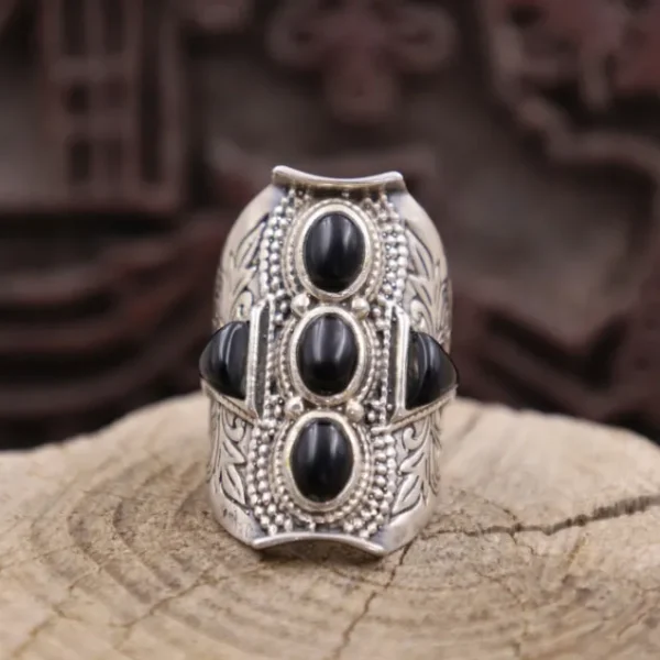 Colimaçon Bagues Avec Pierre-Bague en argent et onyx