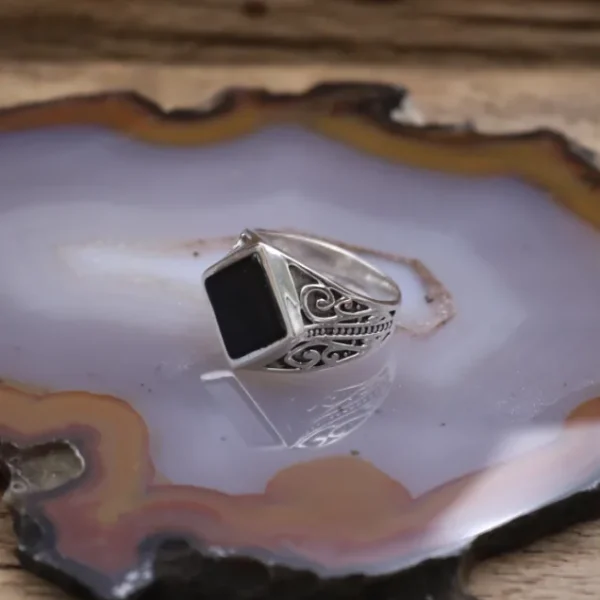 Colimaçon Bagues Avec Pierre | Bagues-Bague en argent et onyx