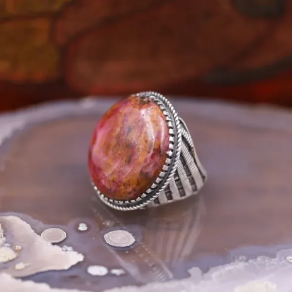 Colimaçon Bagues Avec Pierre-Bague en argent et pierre rhodonite