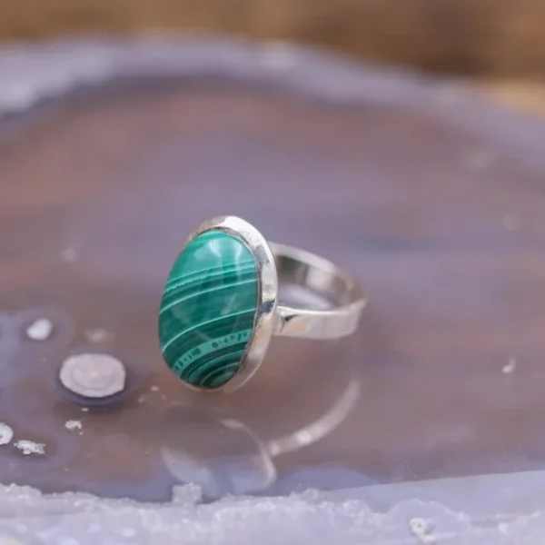 Colimaçon Bagues Avec Pierre-Bague en argent et pierre Malachite