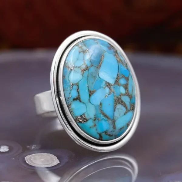 Colimaçon Bagues Avec Pierre-Bague en argent et pierre turquoise cuivrée