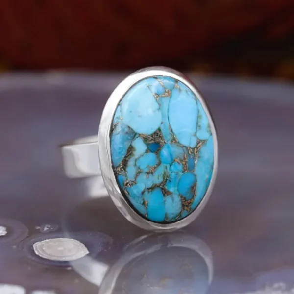 Colimaçon Bagues Avec Pierre-Bague en argent et pierre turquoise cuivrée