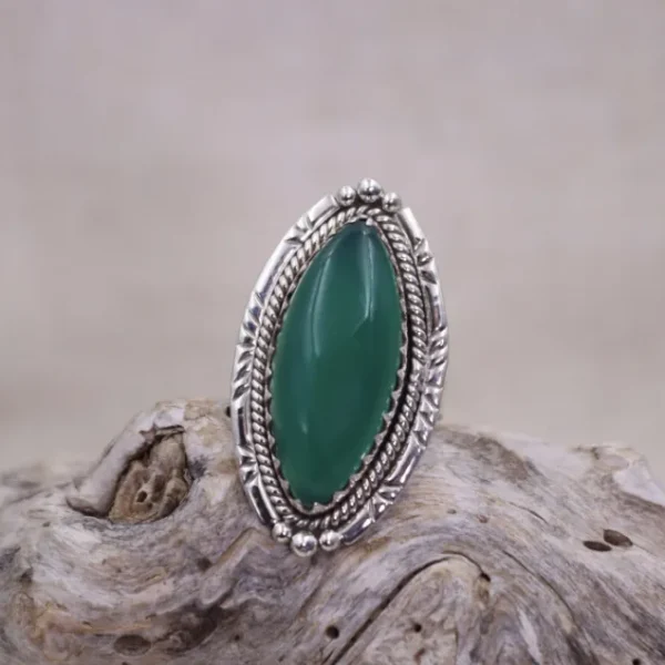 Colimaçon Bagues Avec Pierre-Bague en argent et pierre agate verte