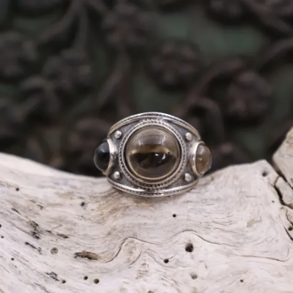 Colimaçon Bagues Avec Pierre-Bague en argent et quartz fumé