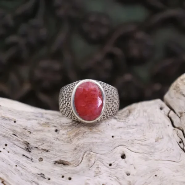 Colimaçon Bagues Avec Pierre-Bague en argent et racine de Rubis