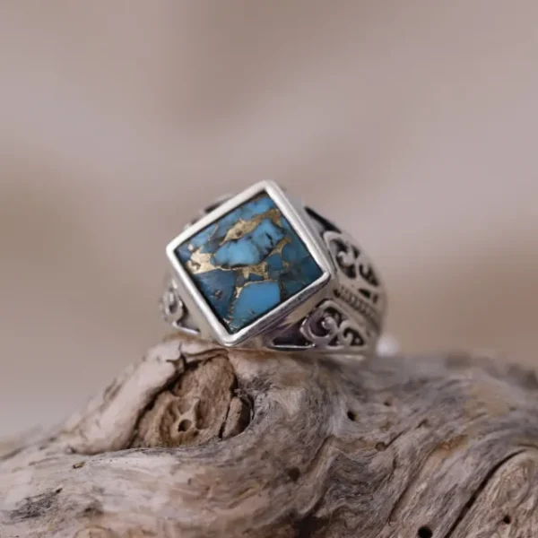 Colimaçon Bagues Avec Pierre | Bagues-Bague en argent et turquoise cuivrée