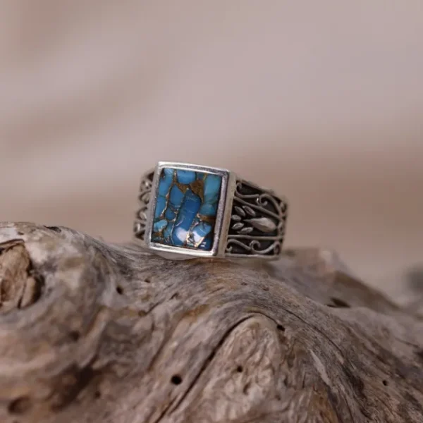 Colimaçon Bagues Avec Pierre | Bagues-Bague en argent et turquoise cuivrée