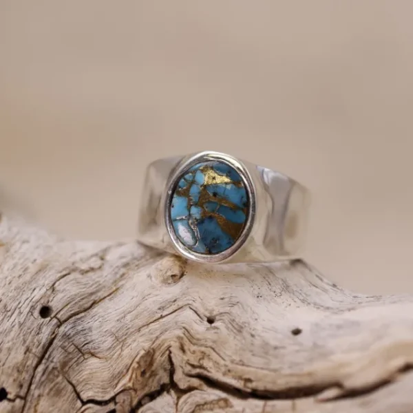 Colimaçon Bagues Avec Pierre | Bagues-Bague en argent et turquoise cuivrée