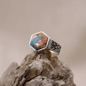 Colimaçon Bagues Avec Pierre | Bagues-Bague en argent et turquoise cuivrée