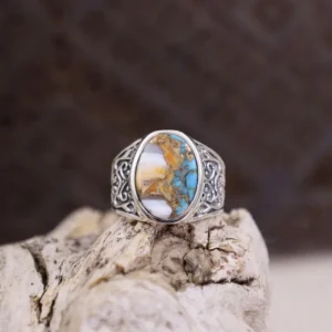 Colimaçon Bagues Avec Pierre | Bagues-Bague en argent et turquoise cuivrée