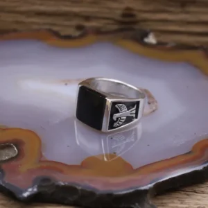 Colimaçon Bagues Avec Pierre | Bagues-Bague en argent "aigle" et onyx