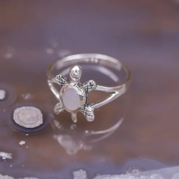 Colimaçon Bagues Avec Pierre-Bague en argent "tortue" et pierre Nacre