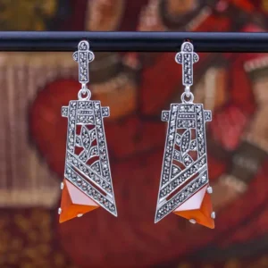 Colimaçon Boucles D'oreilles D'exception-Boucles d'oreilles d'exception en argent, pierre cornaline et marcassites