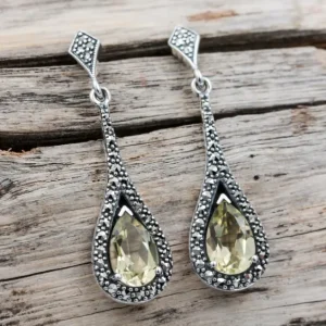 Colimaçon Boucles D'oreilles D'exception-Boucles d'oreilles d'exception en argent, pierre quartz Lemon et marcassites