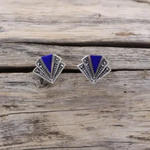 Colimaçon Boucles D'oreilles D'exception-Boucles d'oreilles d'exception en argent, marcassites et lapis lazuli