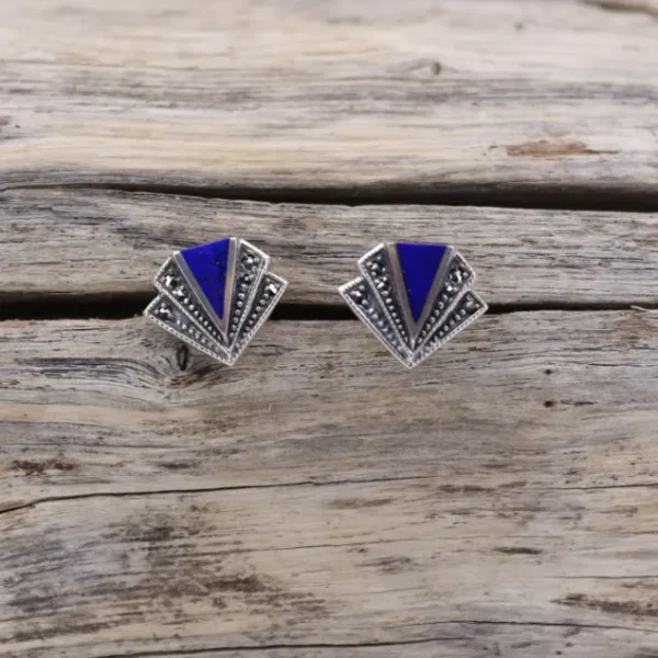 Colimaçon Boucles D'oreilles D'exception-Boucles d'oreilles d'exception en argent, marcassites et lapis lazuli