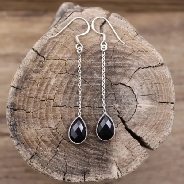 Colimaçon Boucles D'oreilles Avec Pierre-Boucles d'oreilles en argent et pierre onyx