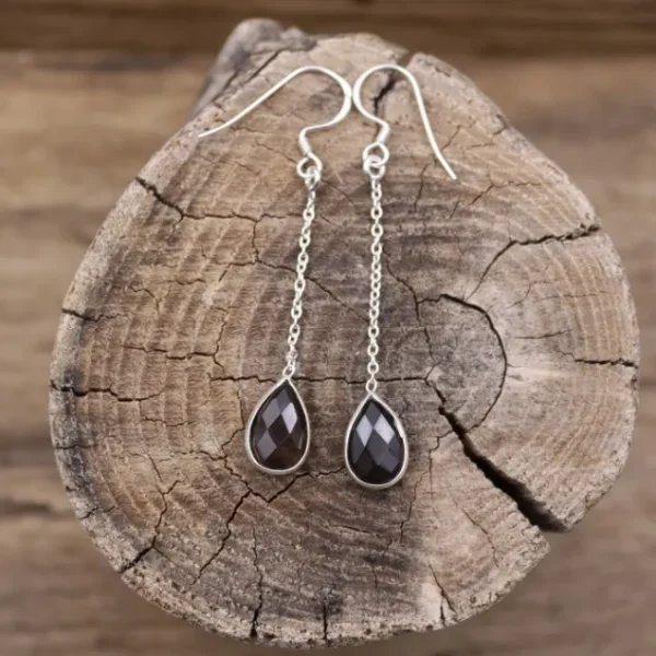 Colimaçon Boucles D'oreilles Avec Pierre-Boucles d'oreilles en argent et pierre quartz fumé