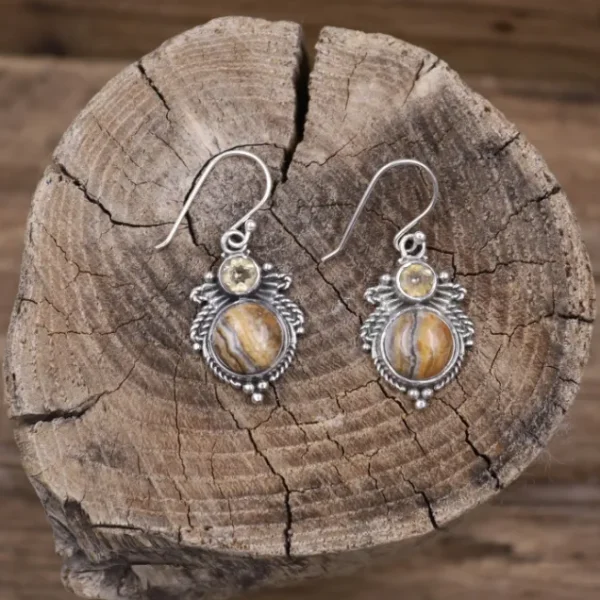 Colimaçon Boucles D'oreilles Avec Pierre-Boucles d'oreilles en argent et jaspe et citrine