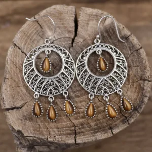 Colimaçon Boucles D'oreilles Avec Pierre-Boucles d'oreilles en argent et oeil de tigre