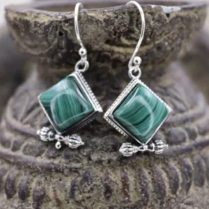 Colimaçon Boucles D'oreilles Avec Pierre-Boucles d'oreilles en argent et malachite