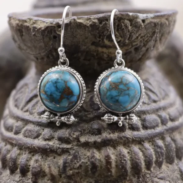 Colimaçon Boucles D'oreilles Avec Pierre-Boucles d'oreilles en argent et turquoise cuivrée