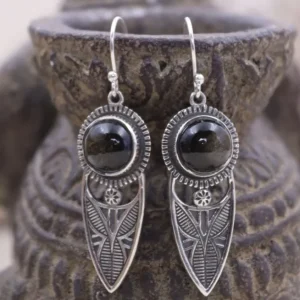 Colimaçon Boucles D'oreilles Avec Pierre-Boucles d'oreilles en argent et obsidienne