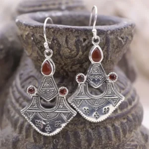 Colimaçon Boucles D'oreilles Avec Pierre-Boucles d'oreilles en argent et pierre cornaline et grenat