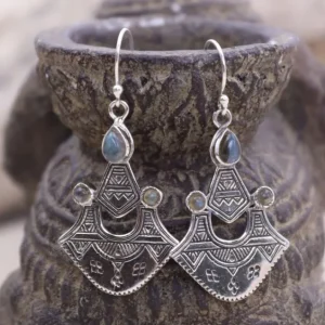 Colimaçon Boucles D'oreilles Avec Pierre-Boucles d'oreilles en argent et labradorite